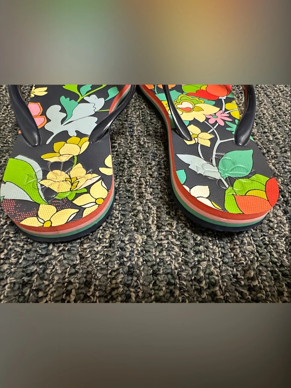 kate spade Floral Flip Flop Sandals - Navy Straps with Multicolor Print
